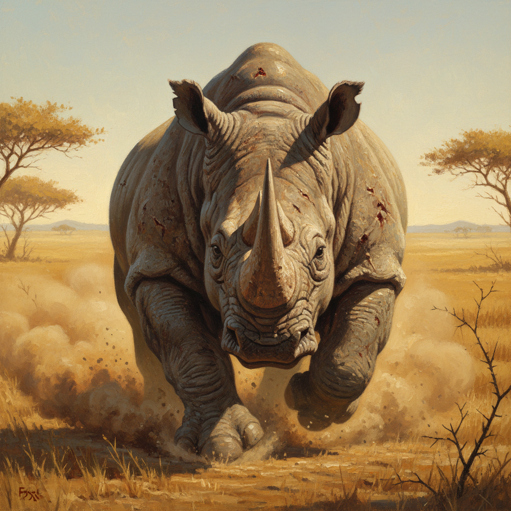 Rhinoceros, original Pathfinder 2e monster artwork by ZapGM