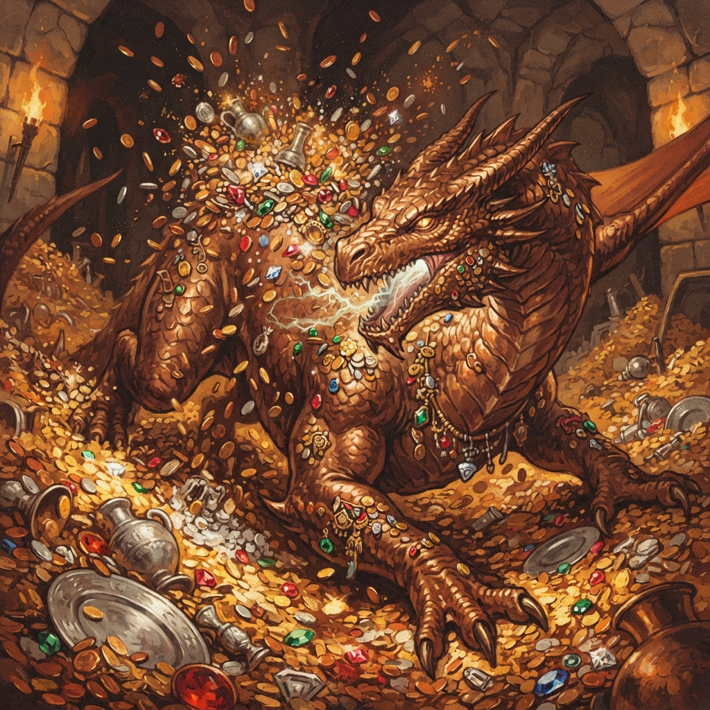 Fortune Dragon (Young, Spellcaster), original Pathfinder 2e monster artwork by ZapGM