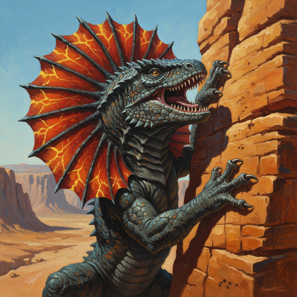 Giant Frilled Lizard, original Pathfinder 2e monster artwork by ZapGM