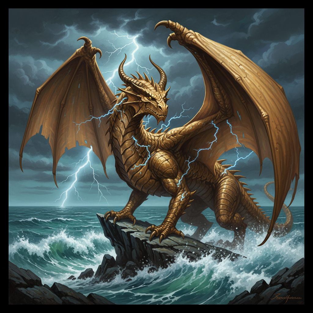 Adult Bronze Dragon, original Pathfinder 2e monster artwork by ZapGM