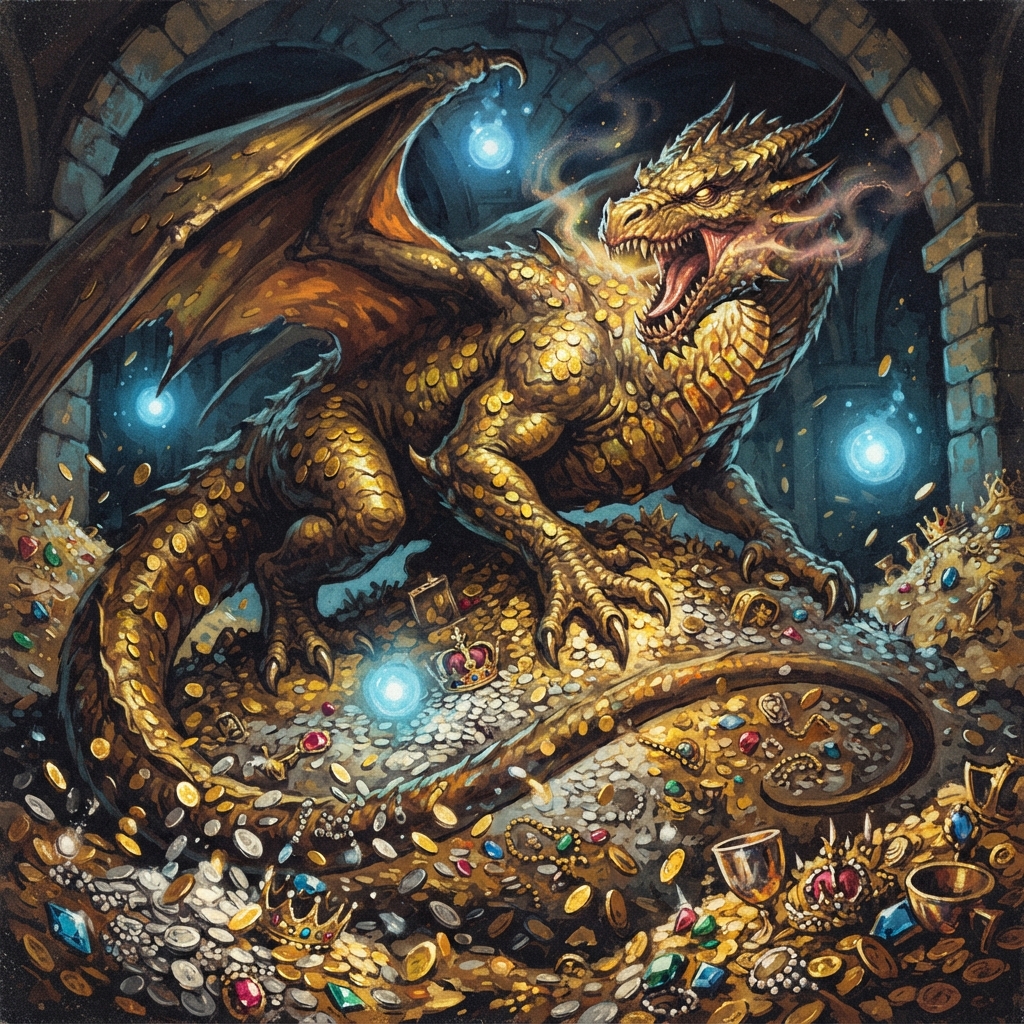 Fortune Dragon (Adult, Spellcaster), original Pathfinder 2e monster artwork by ZapGM