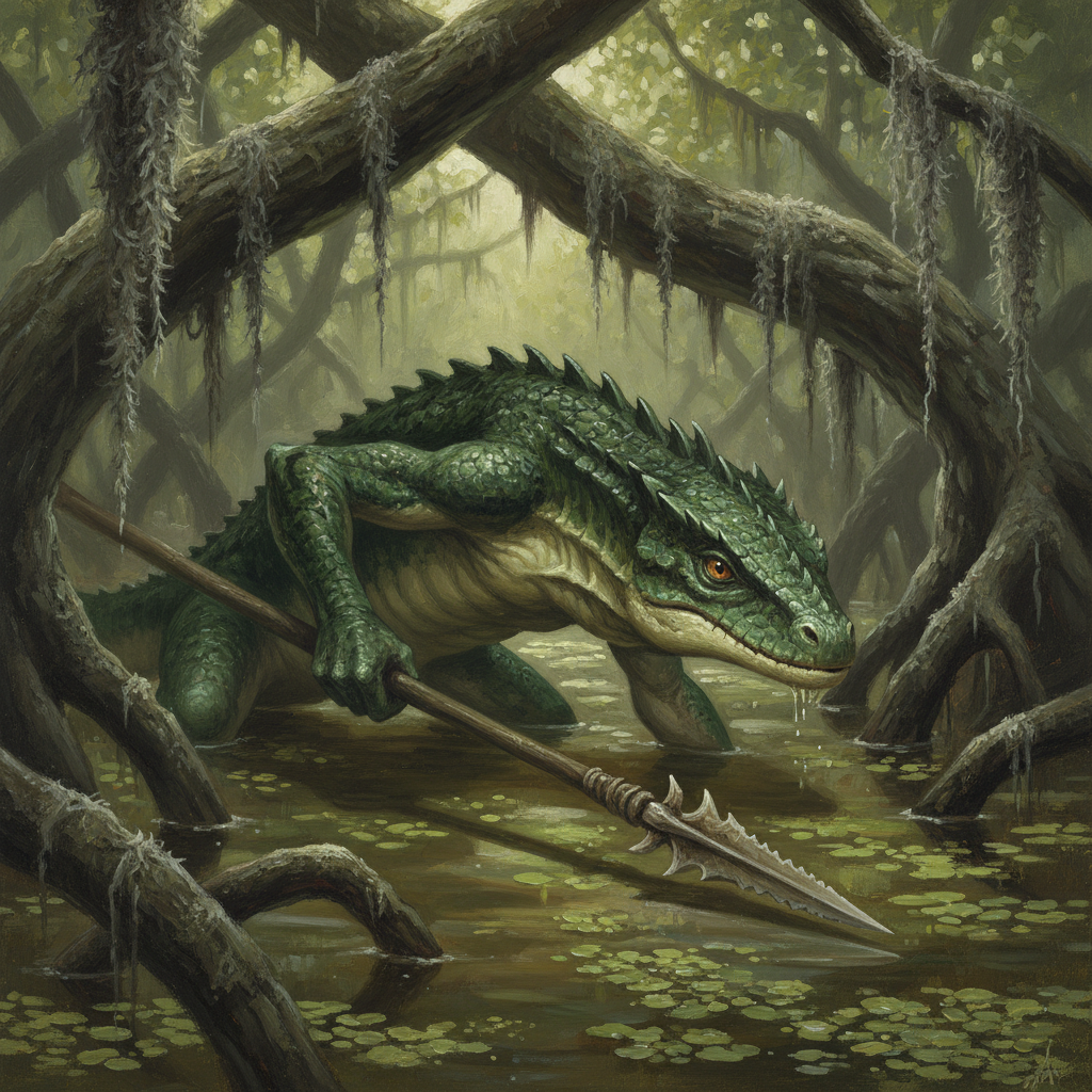 Lizardfolk Scout, original Pathfinder 2e monster artwork by ZapGM