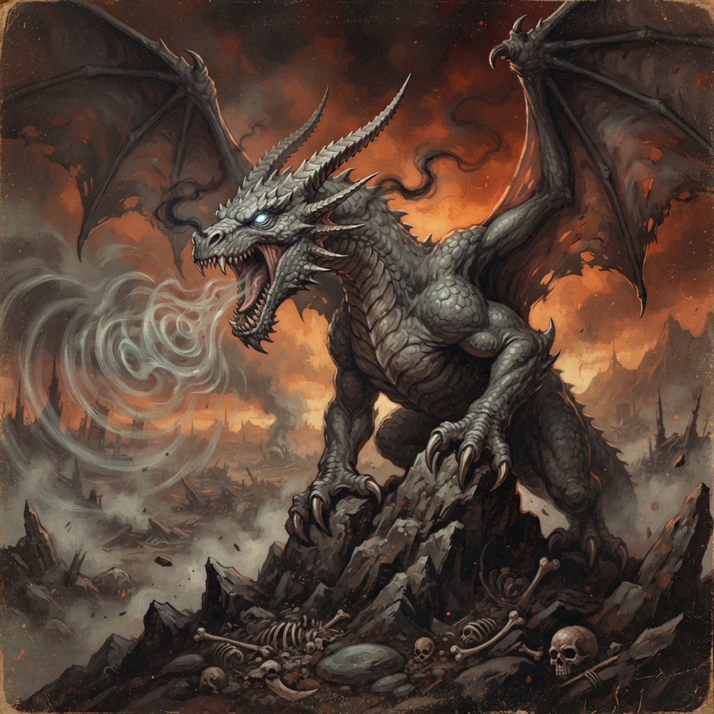 Despair Dragon (Young), original Pathfinder 2e monster artwork by ZapGM