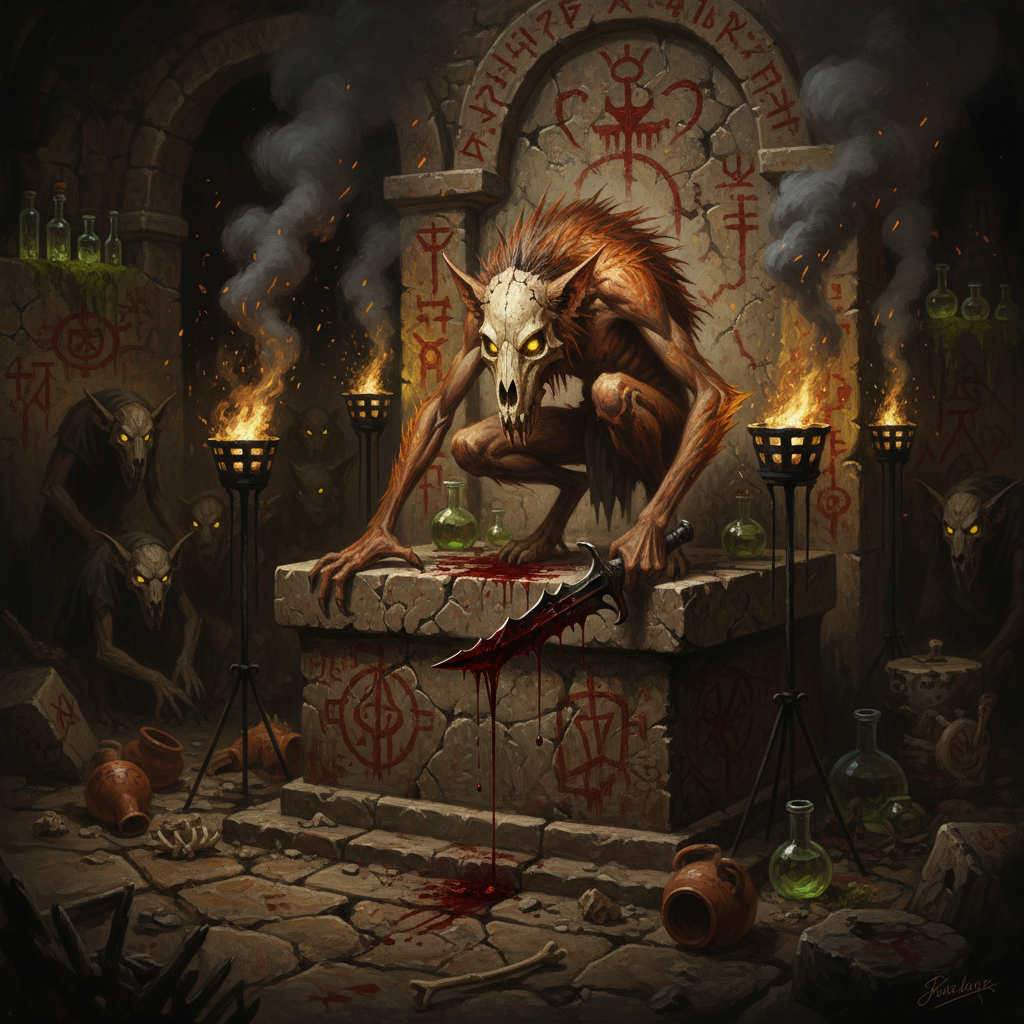 Gnoll Cultist, original Pathfinder 2e monster artwork by ZapGM