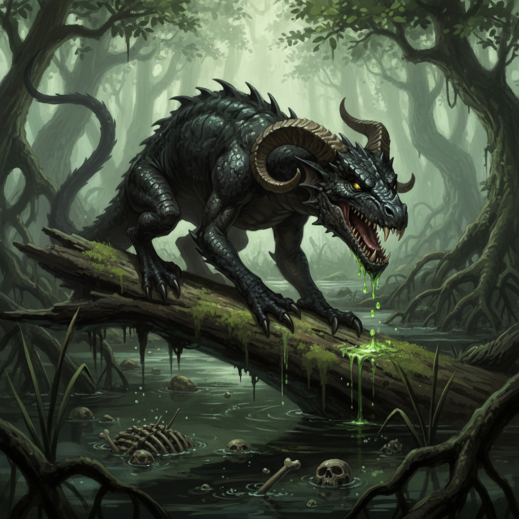 Black Dragon Wyrmling, original D&D 5e monster artwork by ZapGM