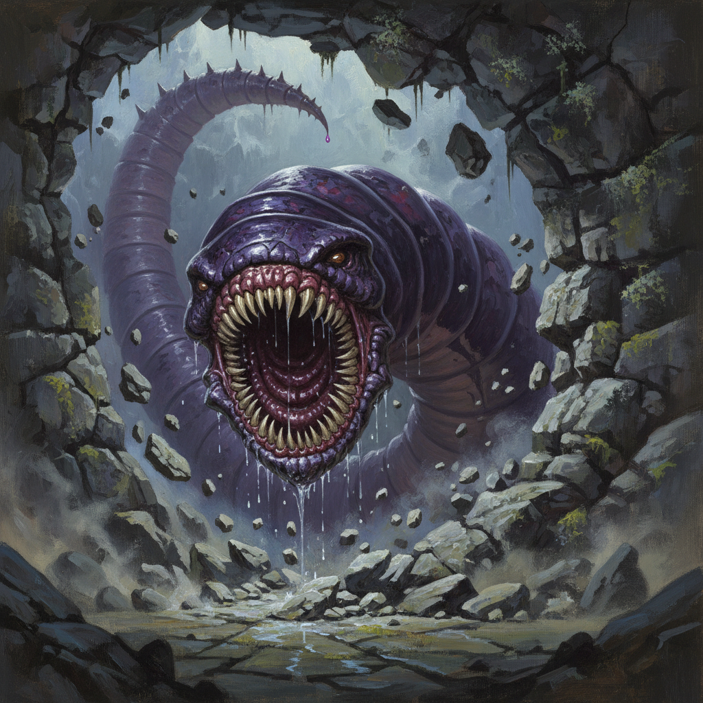 Purple Worm, original Pathfinder 2e monster artwork by ZapGM