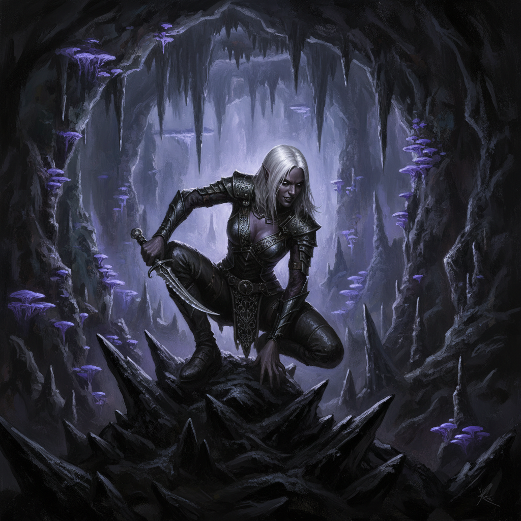 Drow Rogue, original Pathfinder 2e monster artwork by ZapGM