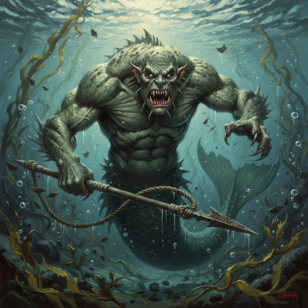 Merrow, original D&D 5e monster artwork by ZapGM