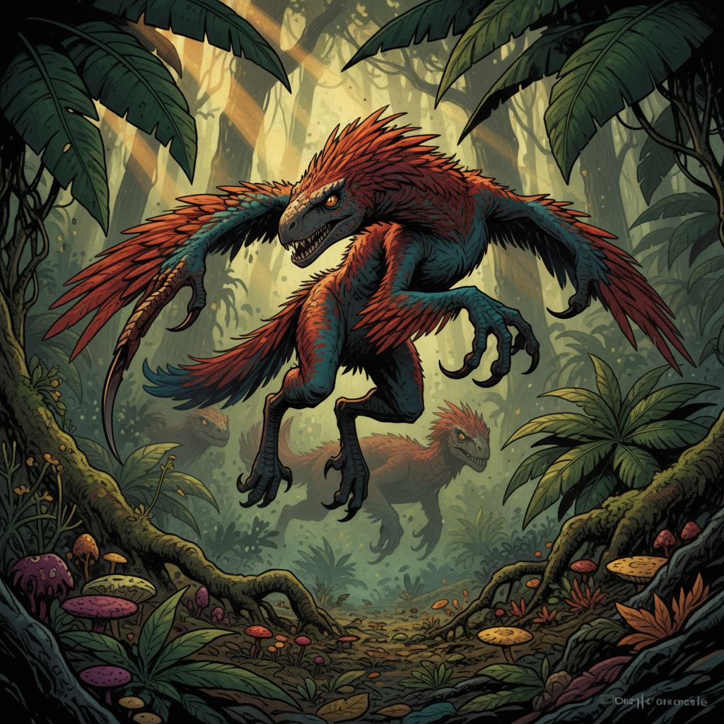 Velociraptor, original Pathfinder 2e monster artwork by ZapGM