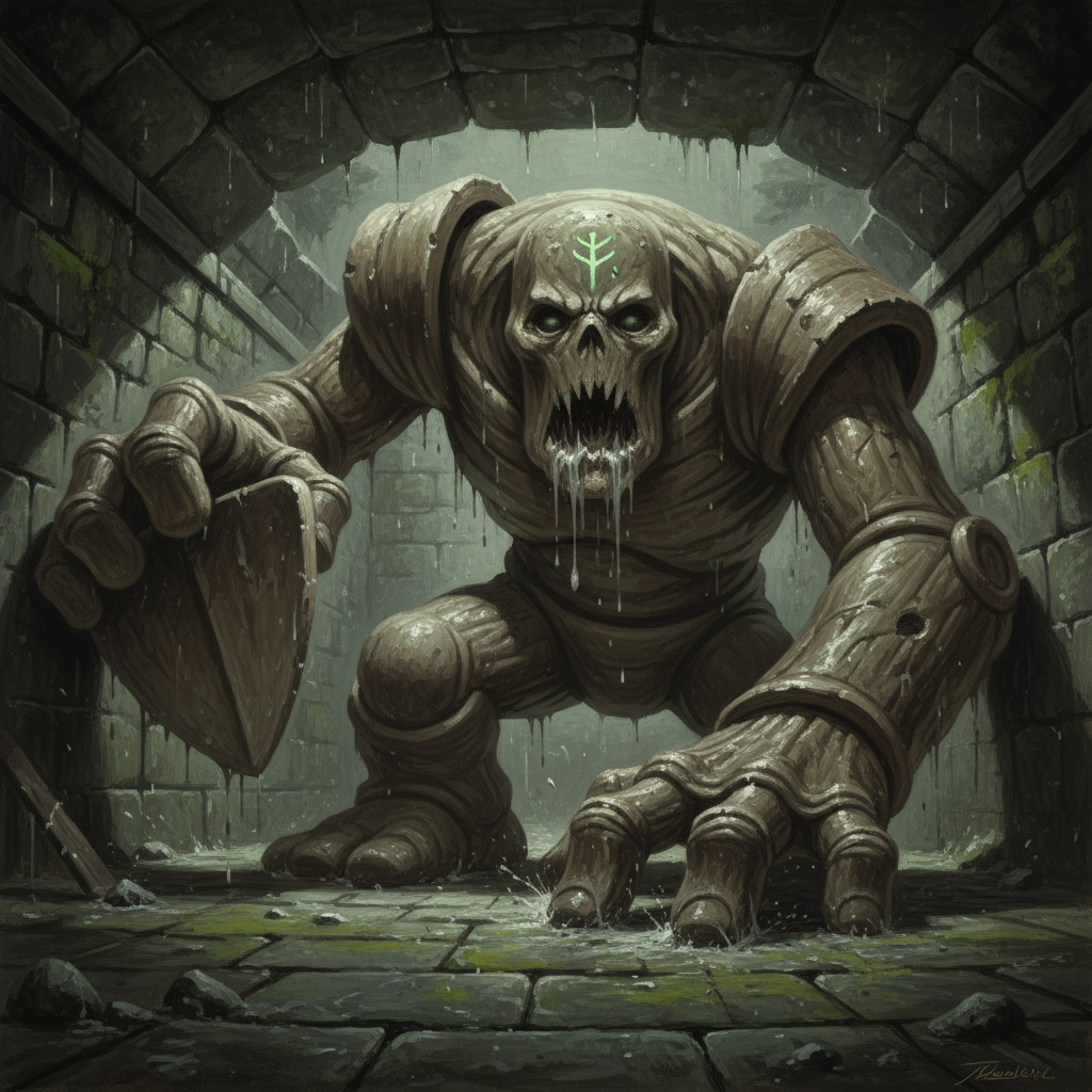 Clay Golem, original D&D 5e monster artwork by ZapGM