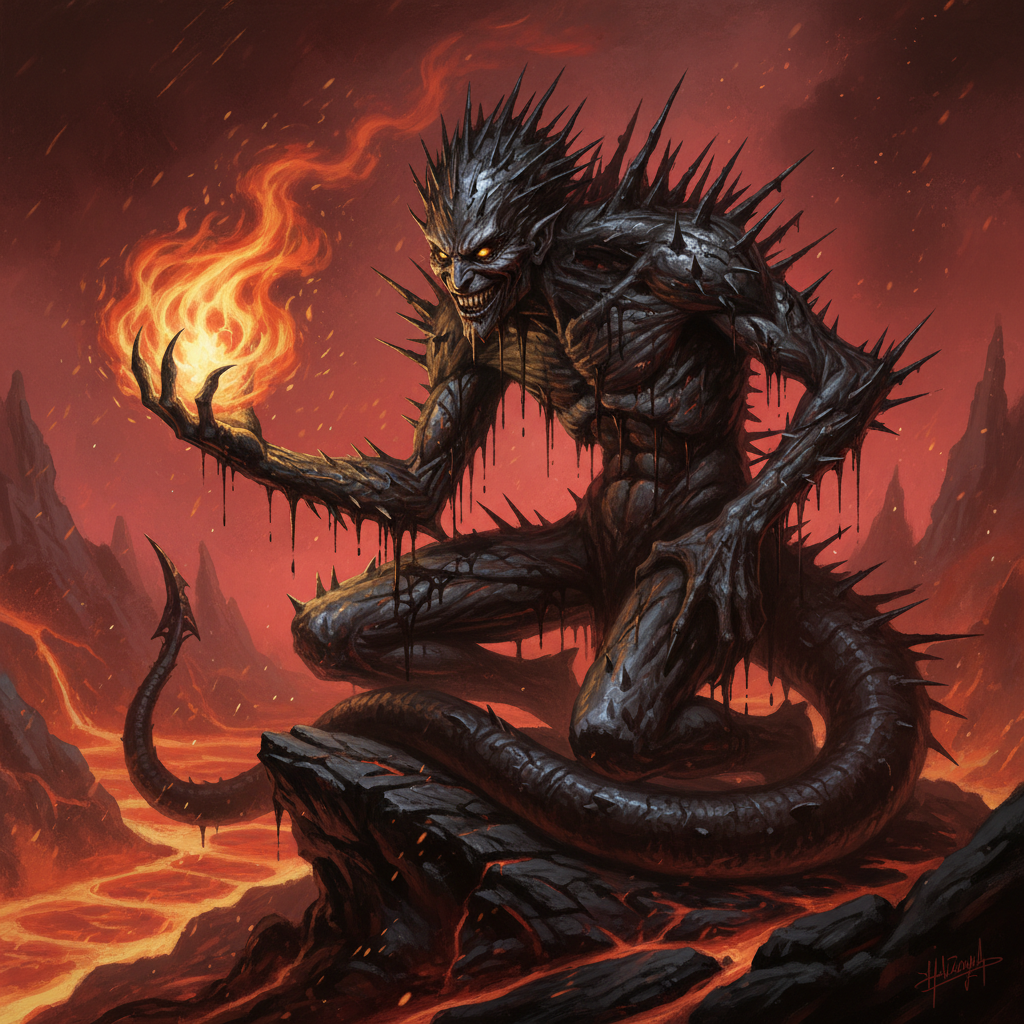 Barbed Devil, original D&D 5e monster artwork by ZapGM