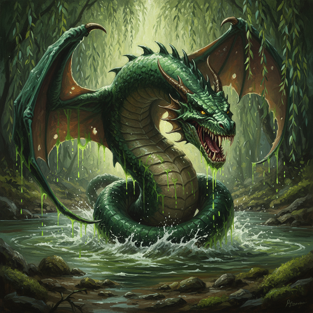 River Drake, original Pathfinder 2e monster artwork by ZapGM