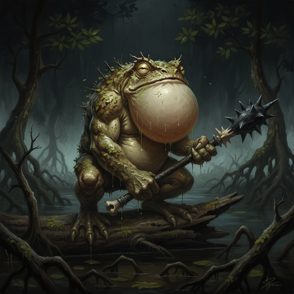 Boggard Warrior, original Pathfinder 2e monster artwork by ZapGM