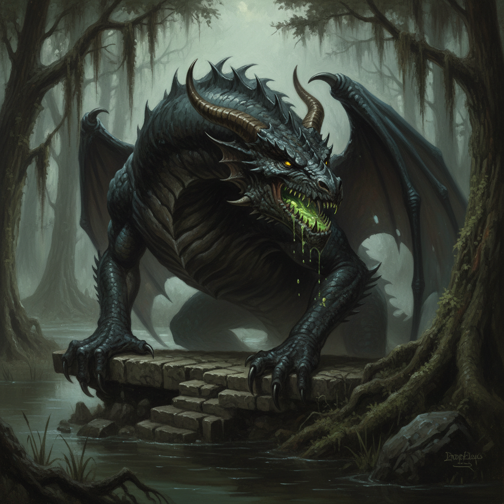 Adult Black Dragon, original D&D 5e monster artwork by ZapGM