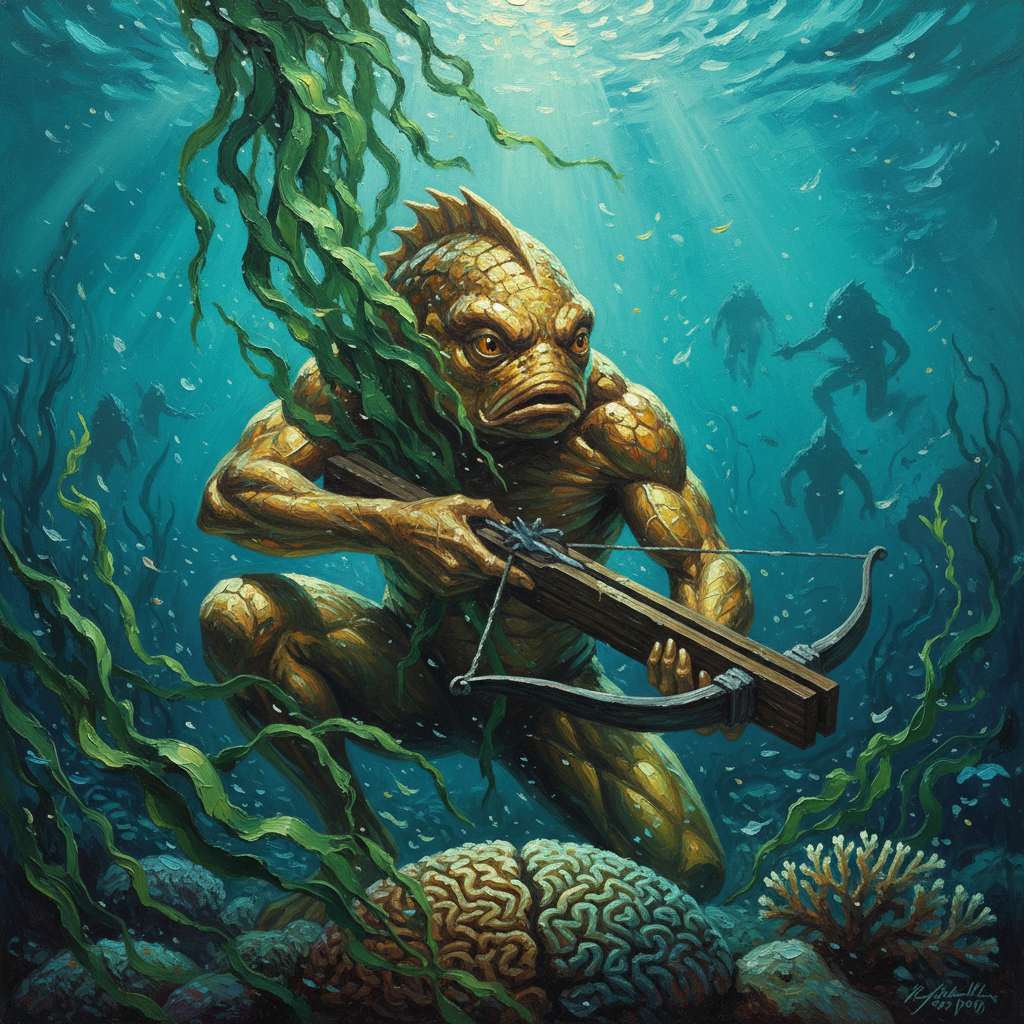 Locathah Hunter, original Pathfinder 2e monster artwork by ZapGM