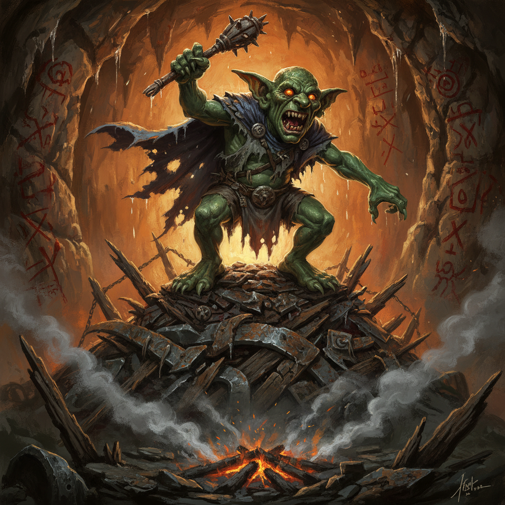 Goblin War Chanter, original Pathfinder 2e monster artwork by ZapGM