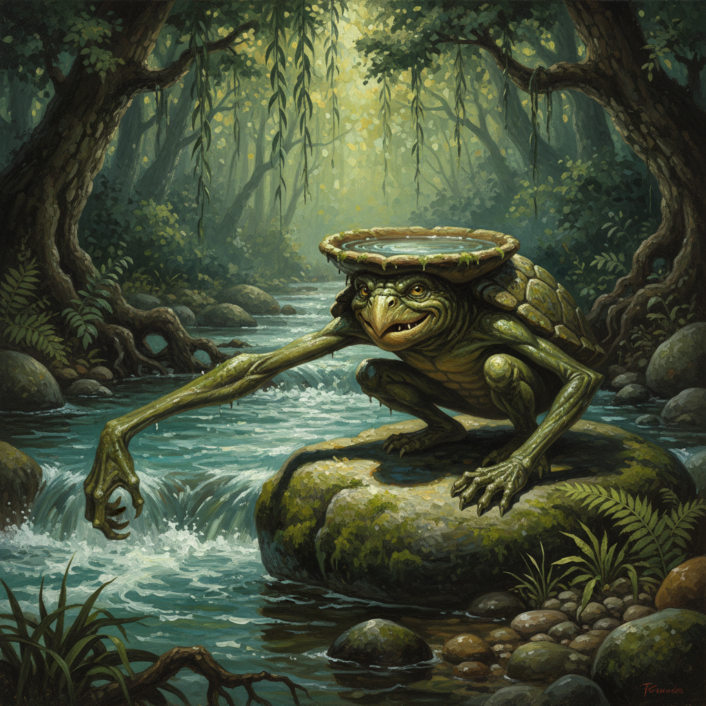 Kappa, original Pathfinder 2e monster artwork by ZapGM