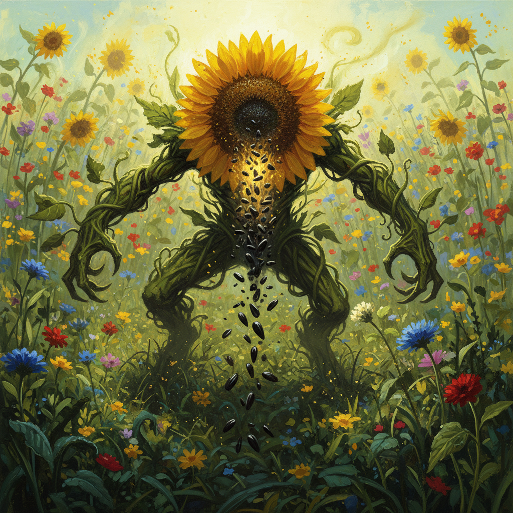 Sunflower Leshy, original Pathfinder 2e monster artwork by ZapGM