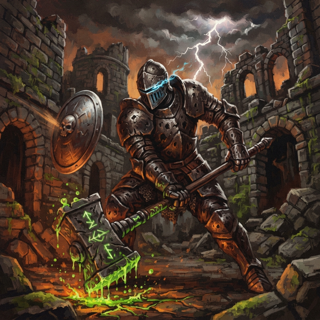 Graveknight Captain, original Pathfinder 2e monster artwork by ZapGM