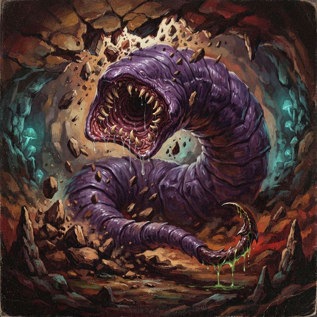 Cave Worm, original Pathfinder 2e monster artwork by ZapGM