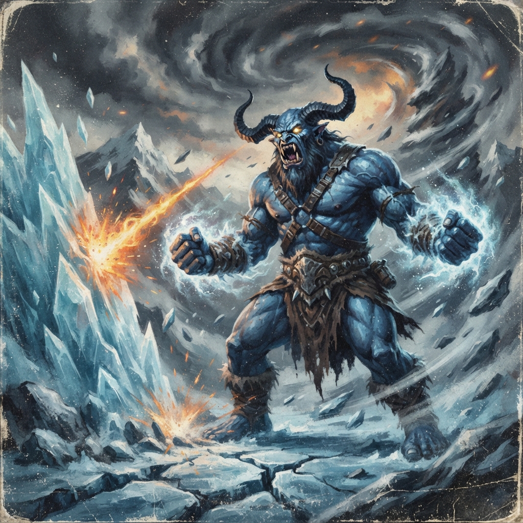 Snow Oni, original Pathfinder 2e monster artwork by ZapGM