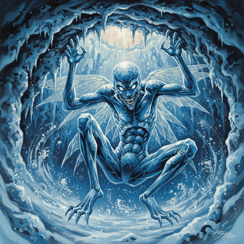Ice Mephit, original D&D 5e monster artwork by ZapGM