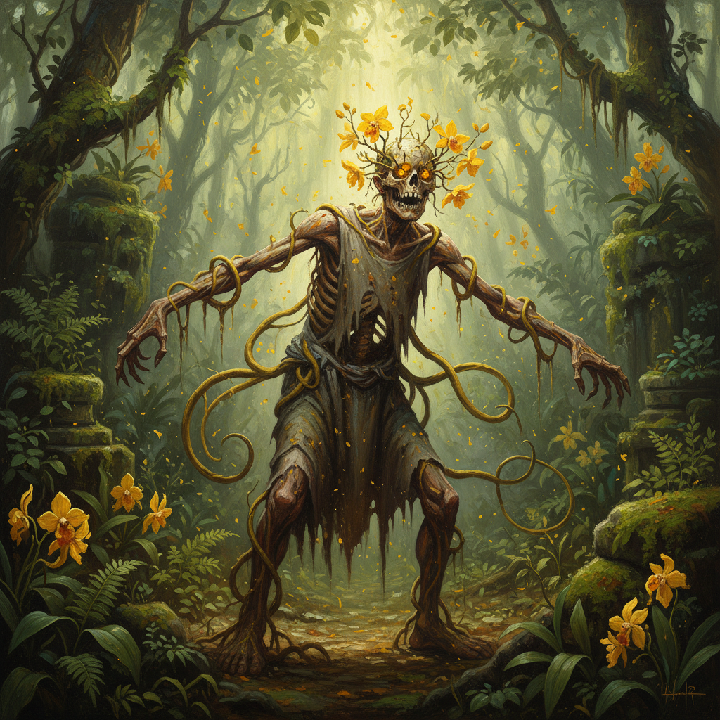Yellow Musk Thrall, original Pathfinder 2e monster artwork by ZapGM
