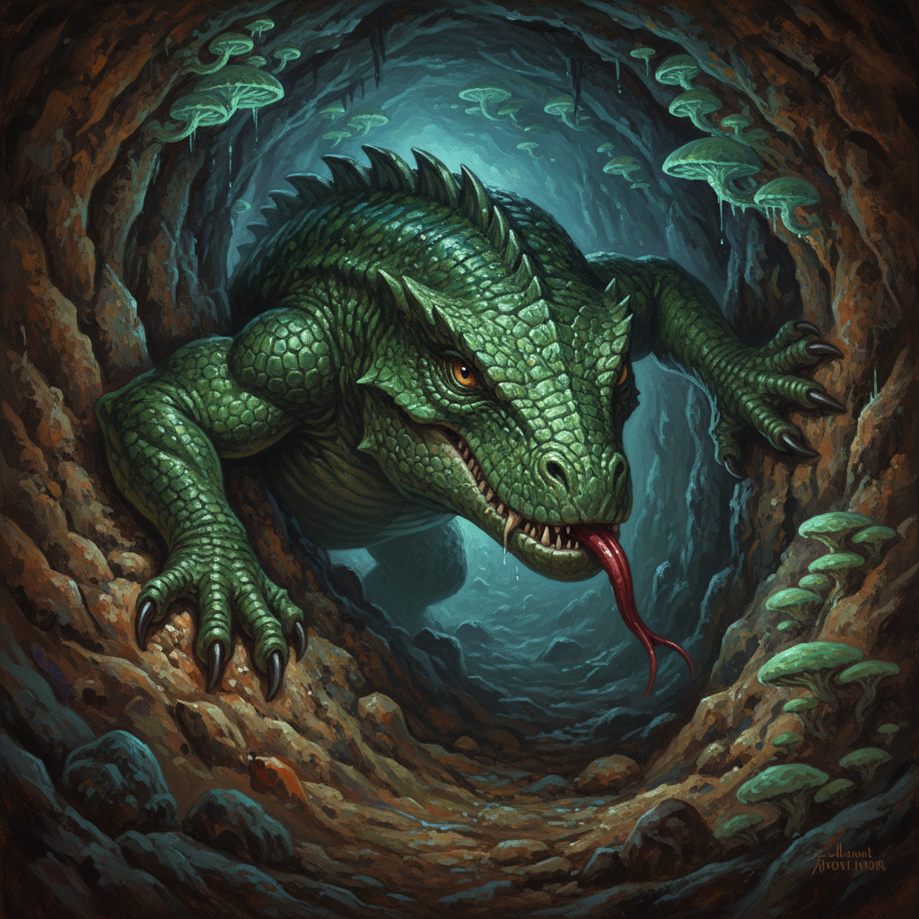 Giant Lizard, original D&D 5e monster artwork by ZapGM