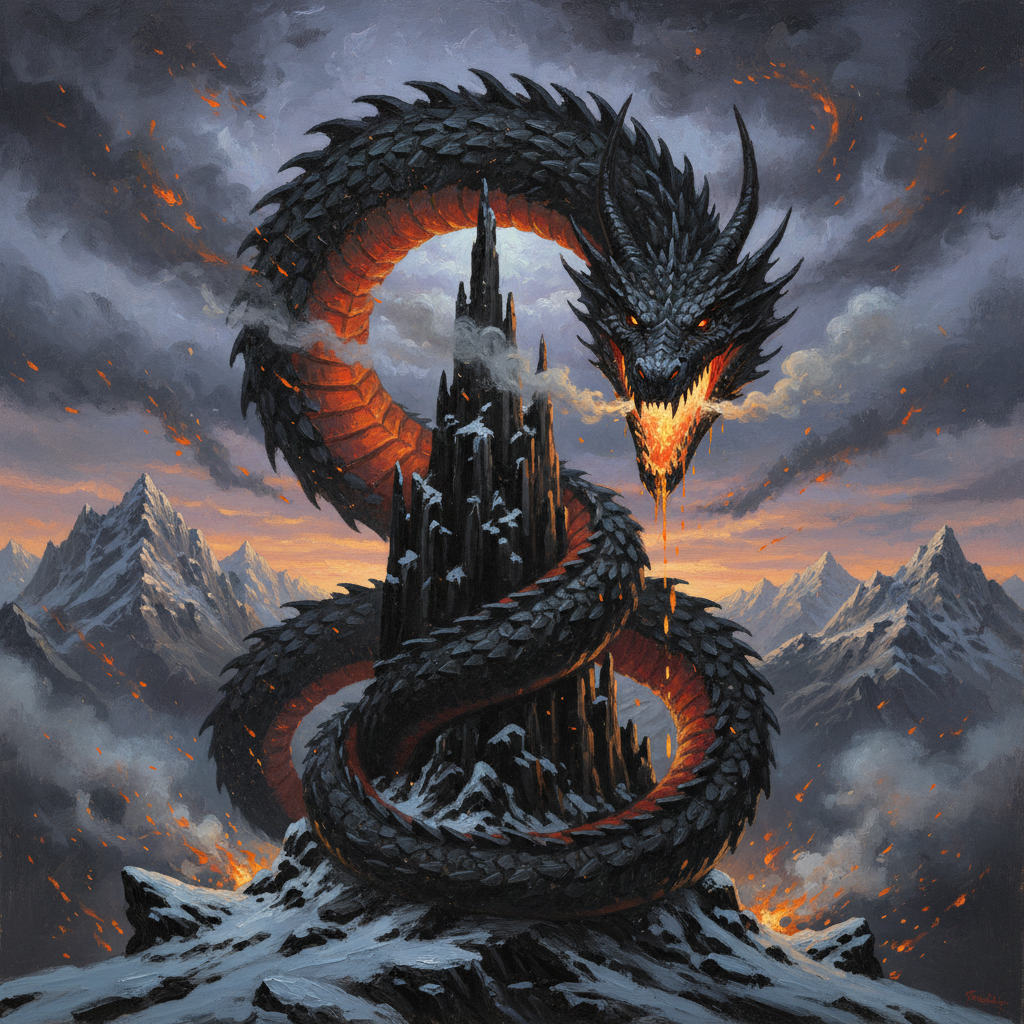 Crag Linnorm, original Pathfinder 2e monster artwork by ZapGM
