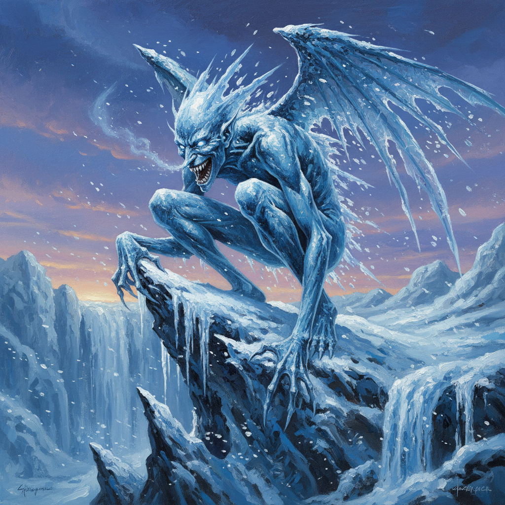 Ice Mephit, original Pathfinder 2e monster artwork by ZapGM