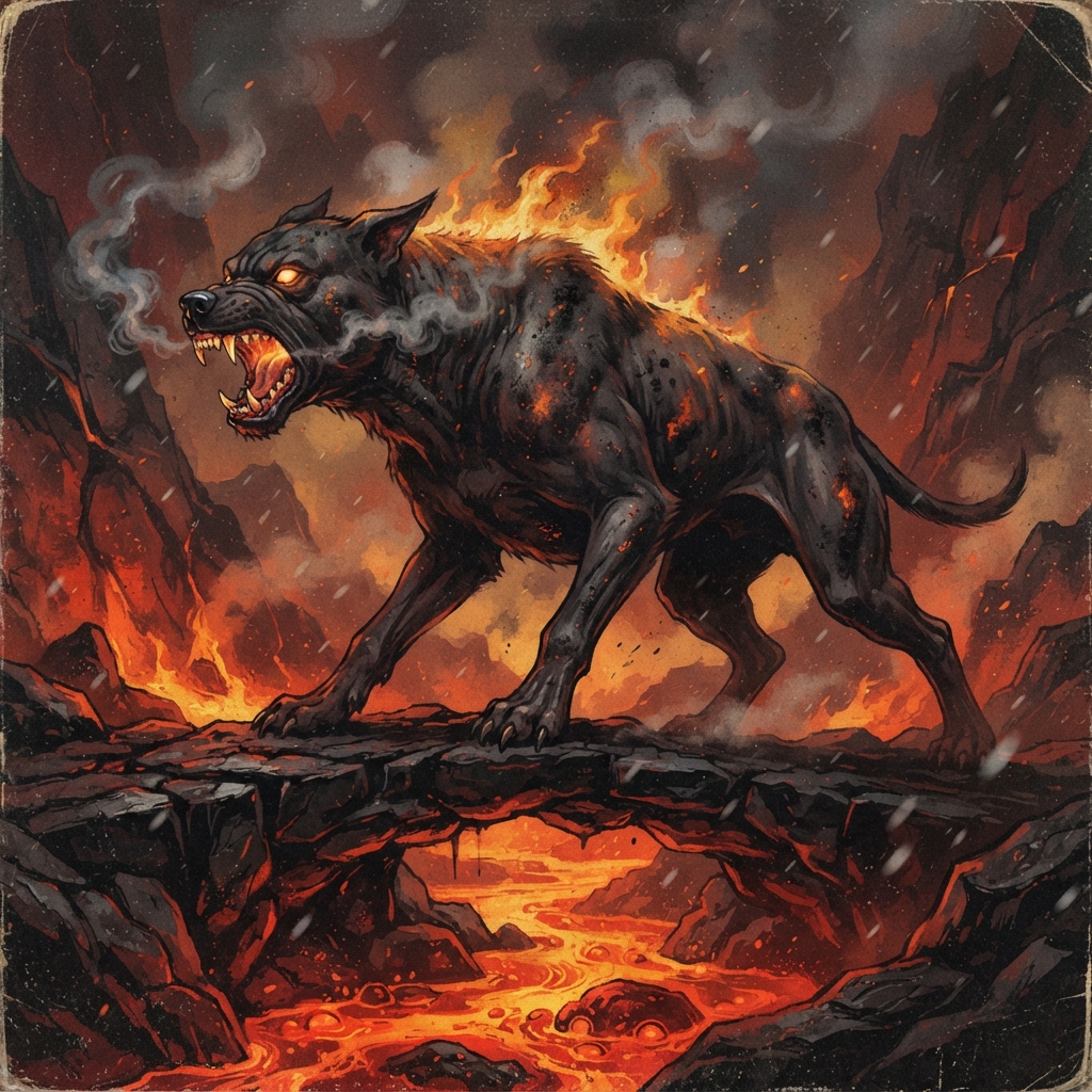 Greater Hell Hound, original Pathfinder 2e monster artwork by ZapGM