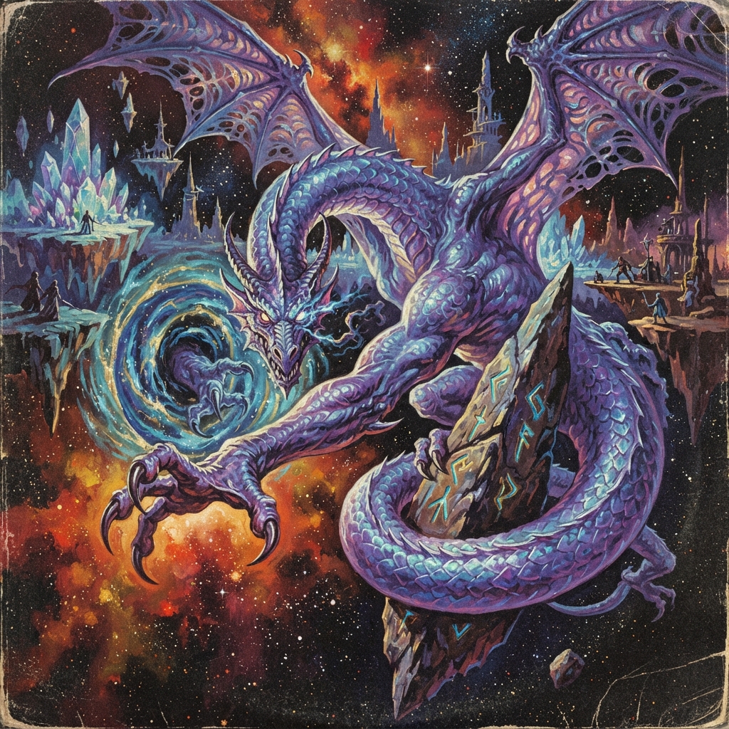 Phase Dragon (Ancient, Spellcaster), original Pathfinder 2e monster artwork by ZapGM