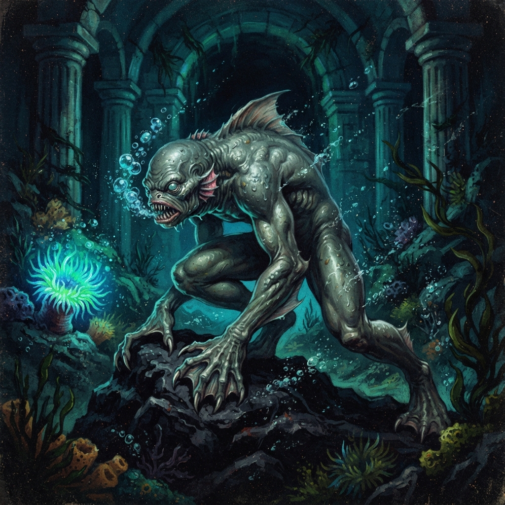 Deep One, original Pathfinder 2e monster artwork by ZapGM