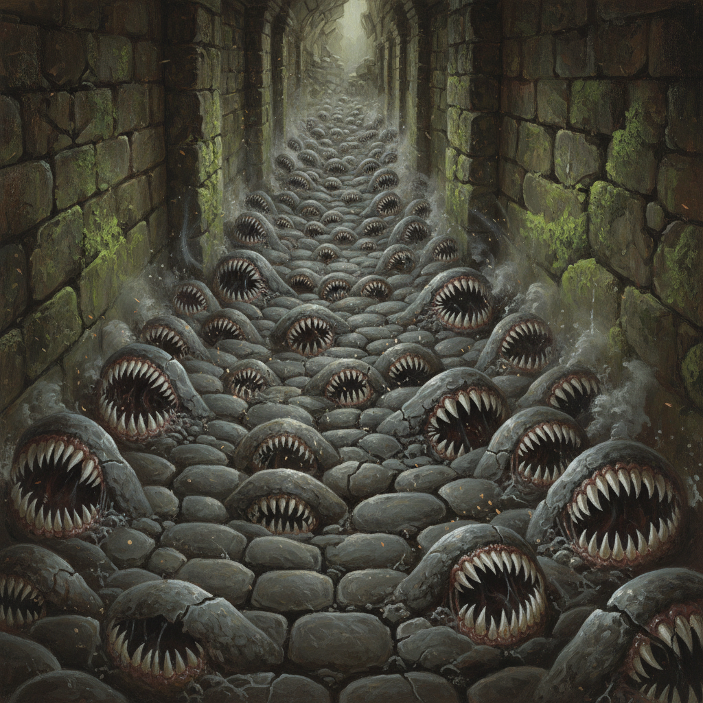 Cobbleswarm, original Pathfinder 2e monster artwork by ZapGM