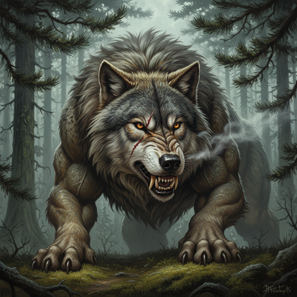Dire Wolf, original D&D 5e monster artwork by ZapGM