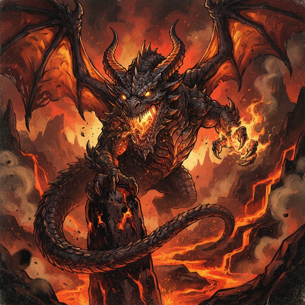Diabolic Dragon (Adult, Spellcaster), original Pathfinder 2e monster artwork by ZapGM