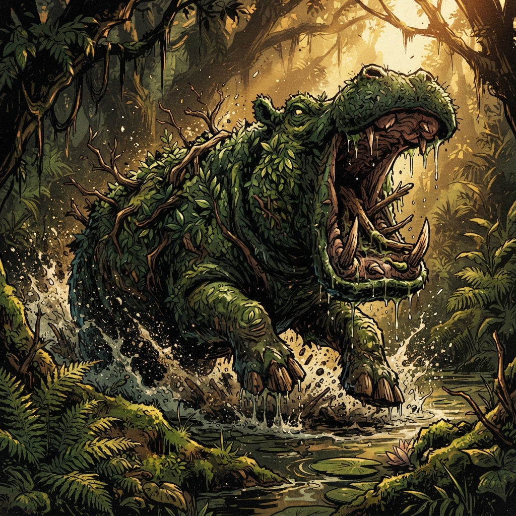 Hippopotamus Topiary, original Pathfinder 2e monster artwork by ZapGM