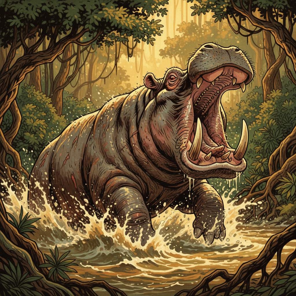 Behemoth Hippopotamus, original Pathfinder 2e monster artwork by ZapGM