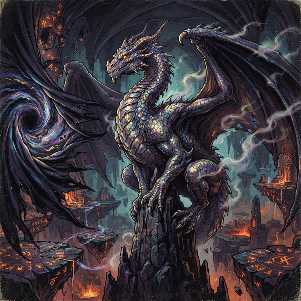 Phase Dragon (Young, Spellcaster), original Pathfinder 2e monster artwork by ZapGM