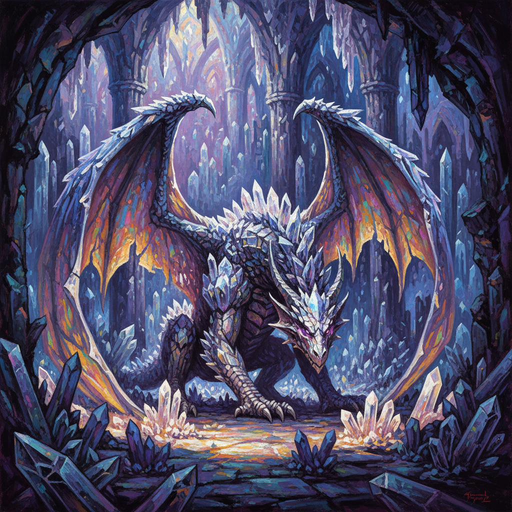 Ancient Crystal Dragon, original Pathfinder 2e monster artwork by ZapGM