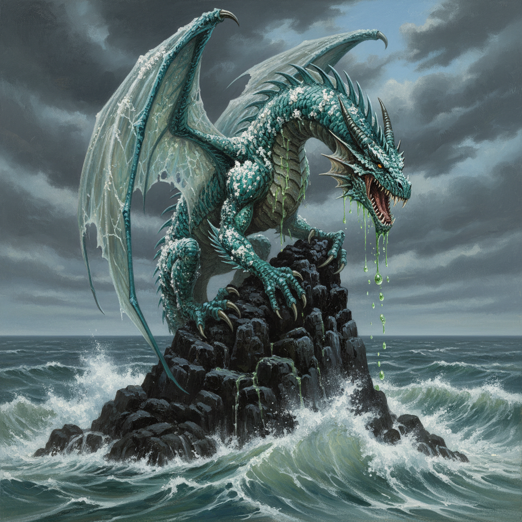 Young Brine Dragon, original Pathfinder 2e monster artwork by ZapGM