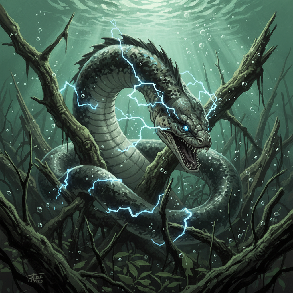 Electric Eel, original Pathfinder 2e monster artwork by ZapGM