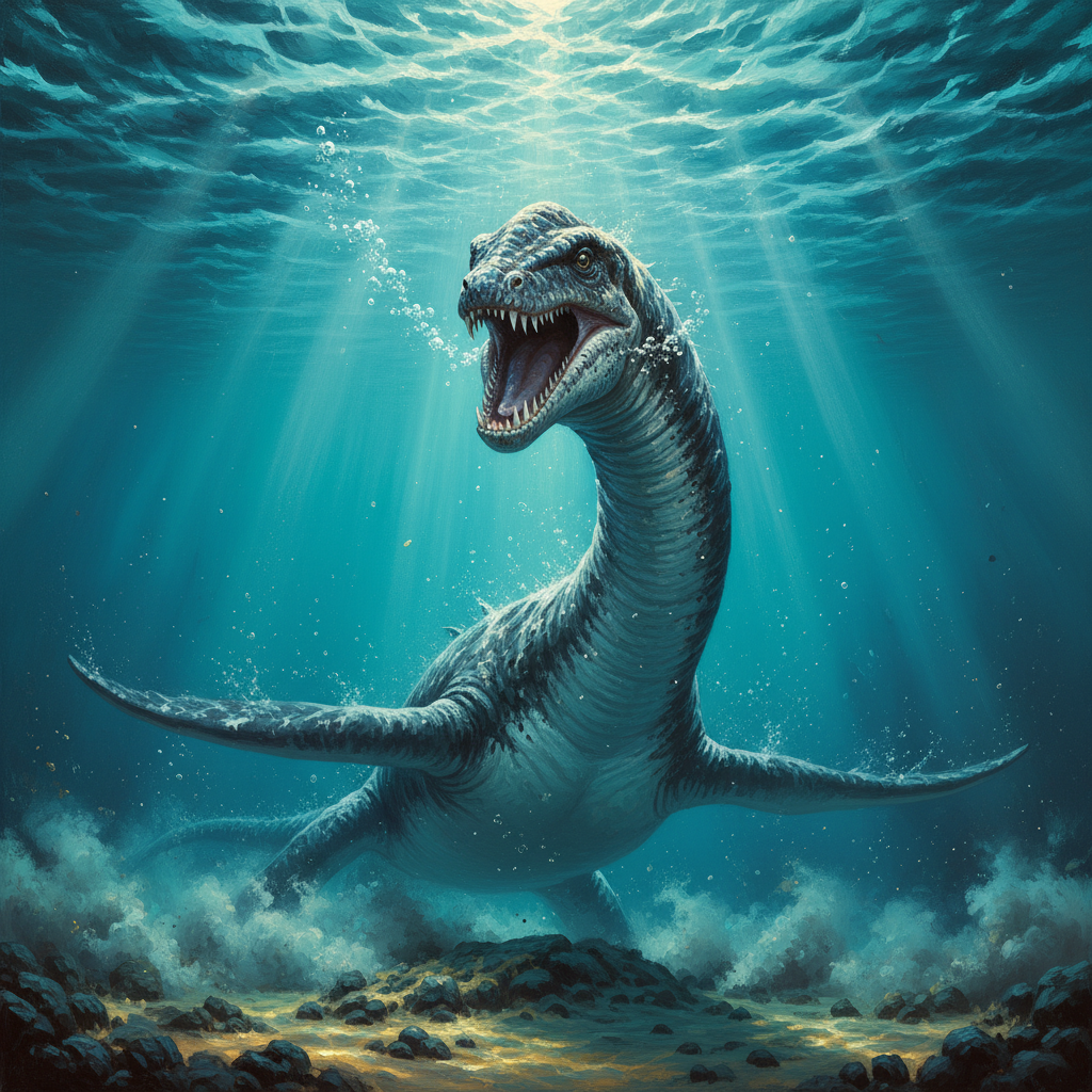 Elasmosaurus, original Pathfinder 2e monster artwork by ZapGM
