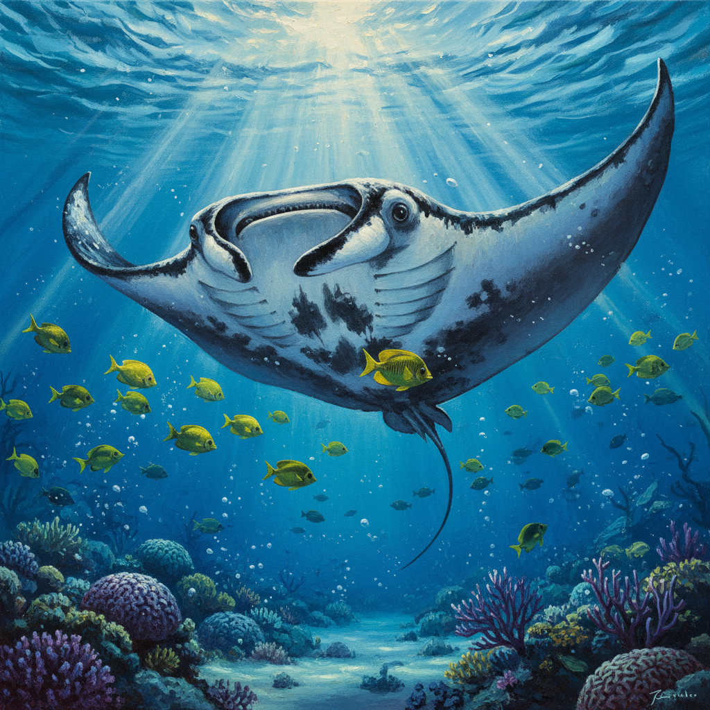 Manta Ray, original Pathfinder 2e monster artwork by ZapGM
