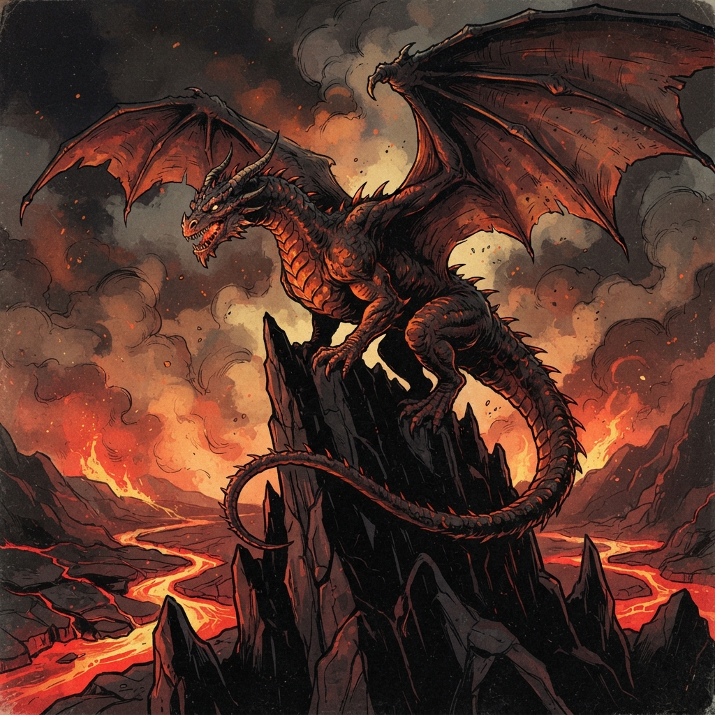 Diabolic Dragon (Ancient), original Pathfinder 2e monster artwork by ZapGM
