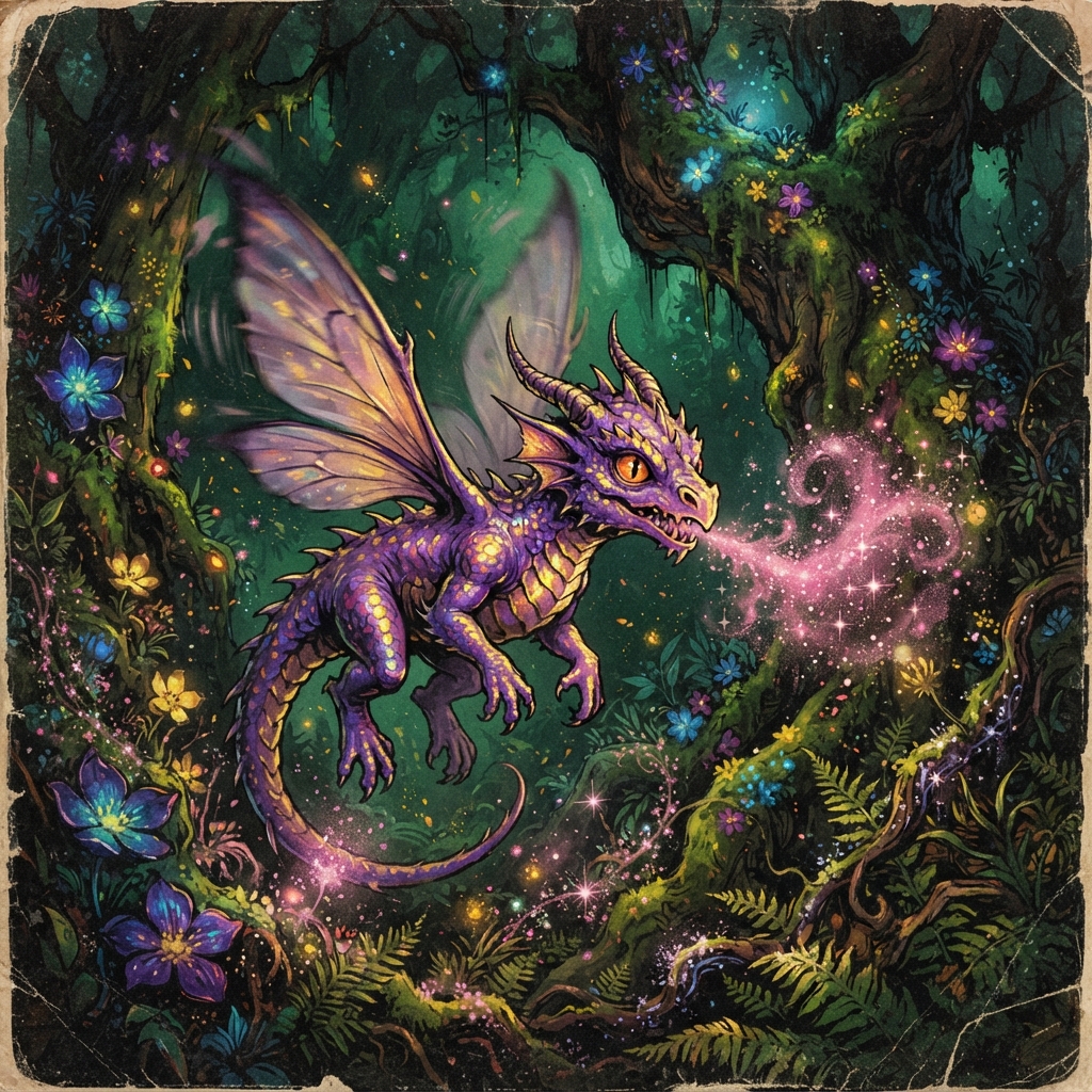Fey Dragonet, original Pathfinder 2e monster artwork by ZapGM