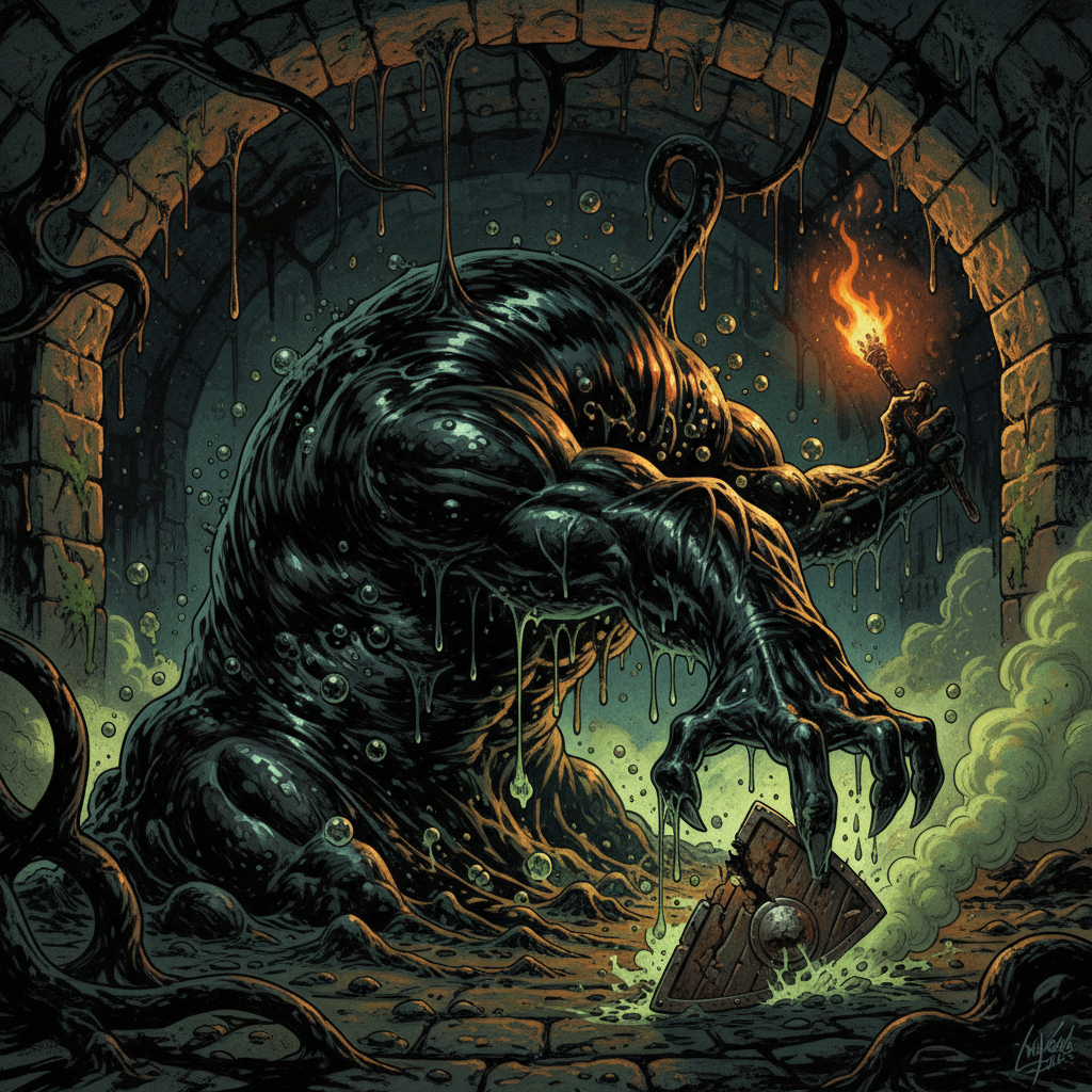 Black Pudding, original Pathfinder 2e monster artwork by ZapGM