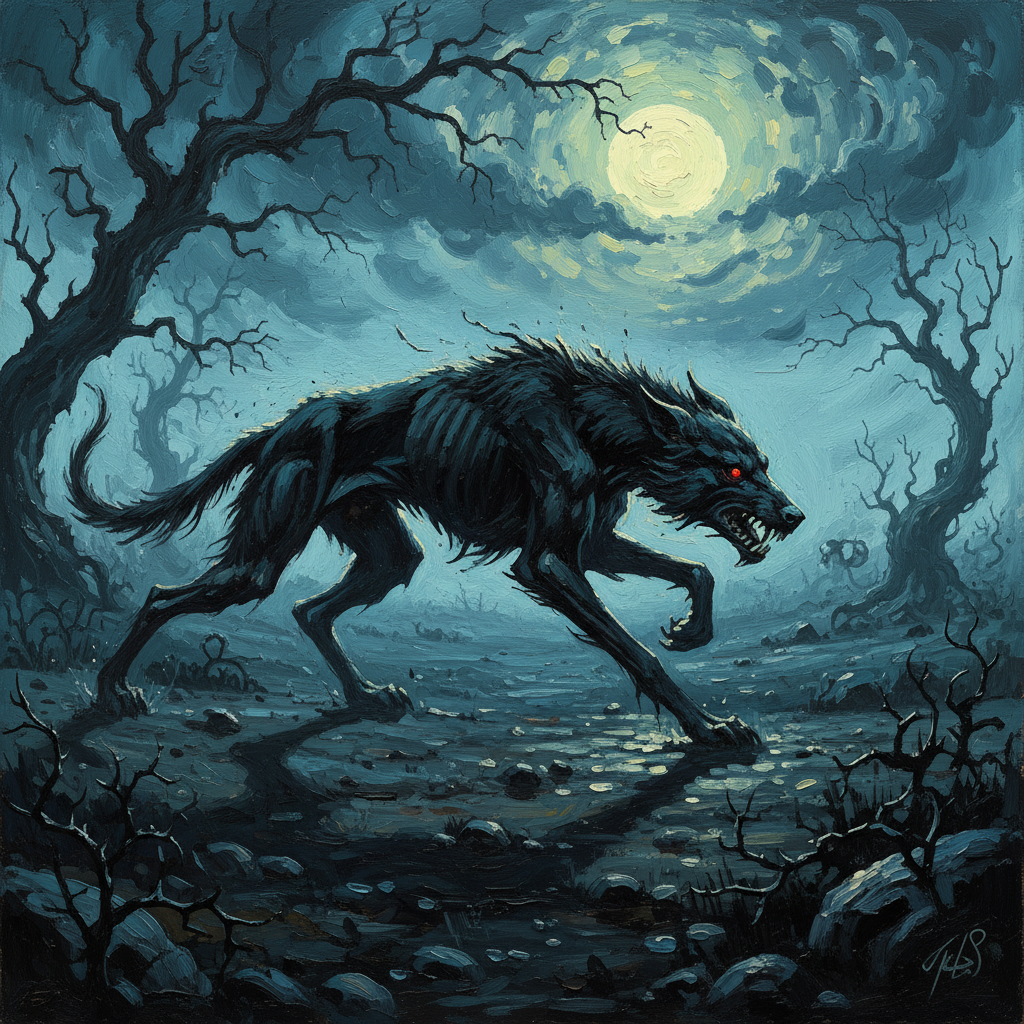 Yeth Hound, original Pathfinder 2e monster artwork by ZapGM