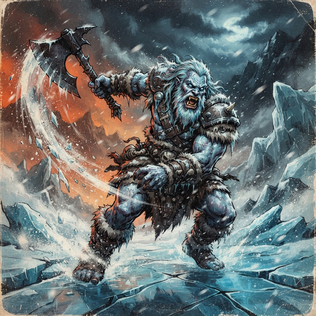 Ice Troll, original Pathfinder 2e monster artwork by ZapGM