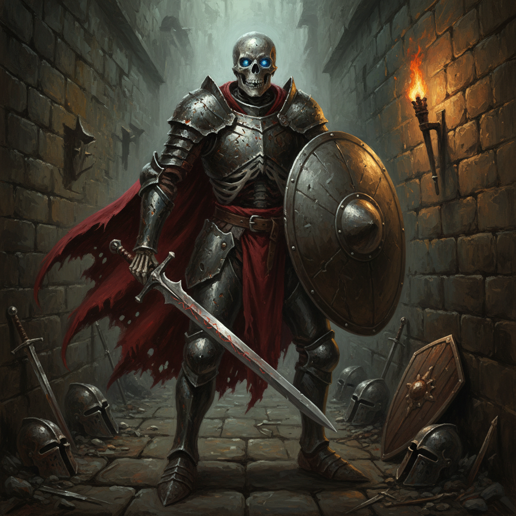 Skeletal Champion, original Pathfinder 2e monster artwork by ZapGM
